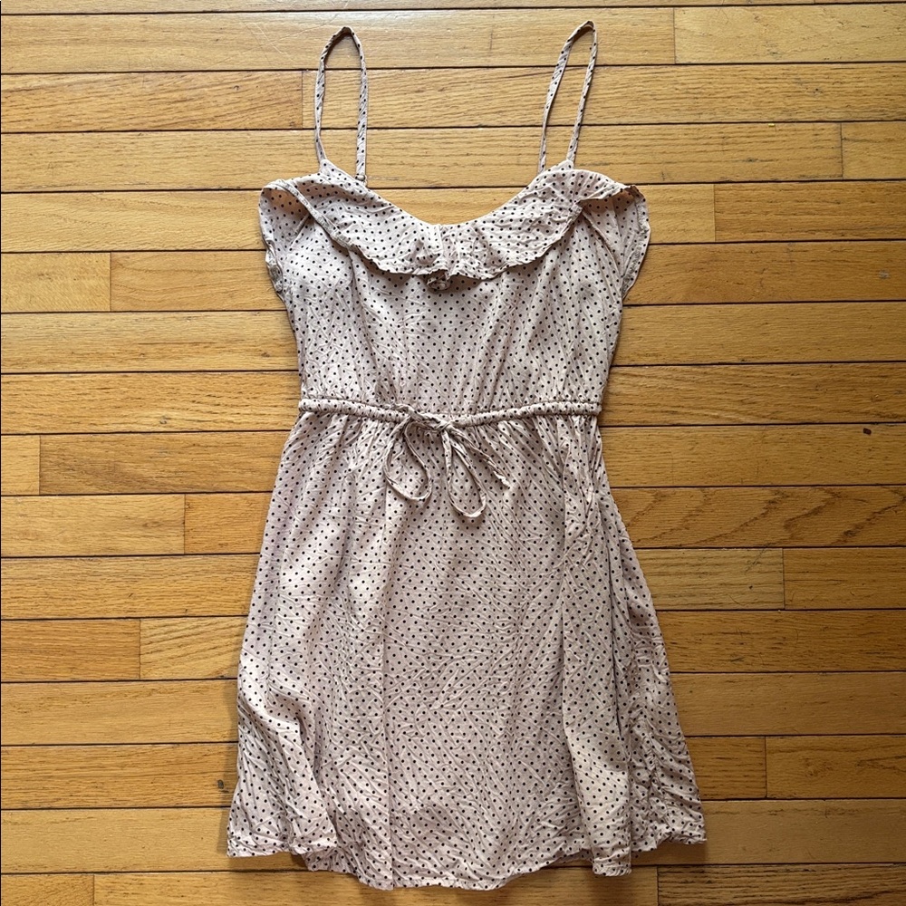 Vtg H&M Beige Black Polka Dot Mini Dress Sundress Women’s Size 2 XS Extra Small